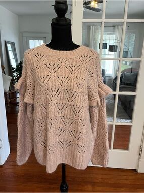 Old Navy Blush Open-Knit Ruffle Sleeve Sweater